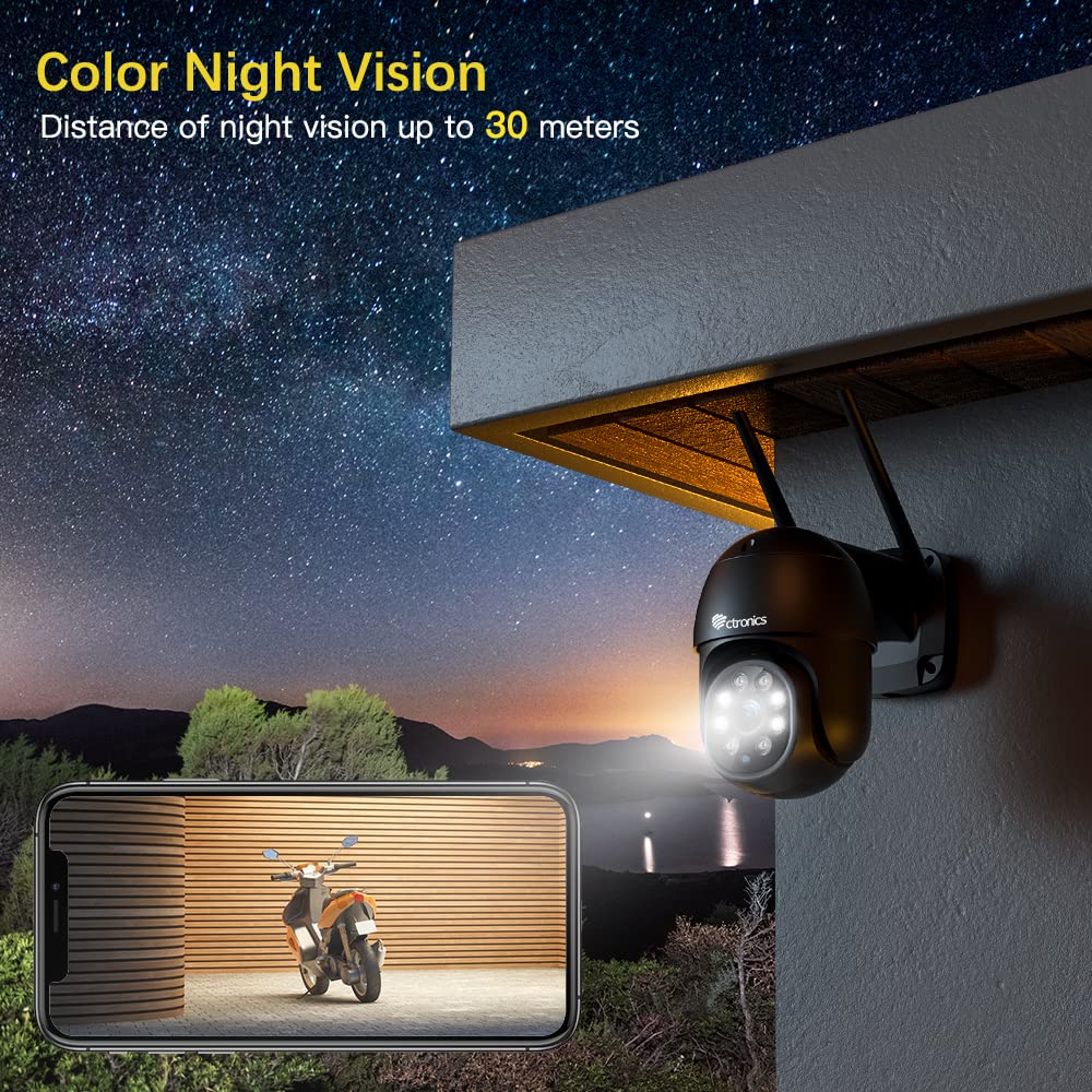 Ctronics 2.5K 4MP Überwachungskamera Aussen WLAN, 2560×1440P PTZ WiFi 2,4/5GHz IP Kamera Outdoor mit Automatische Verfolgung, Personenerkennung, Nachtsicht in Farbe, Zwei-Wege-Audio (2 St) (schwarz) | 2560×1440P,PTZ, WiFi 2,4/5GHz,Automatische Verfolgung,