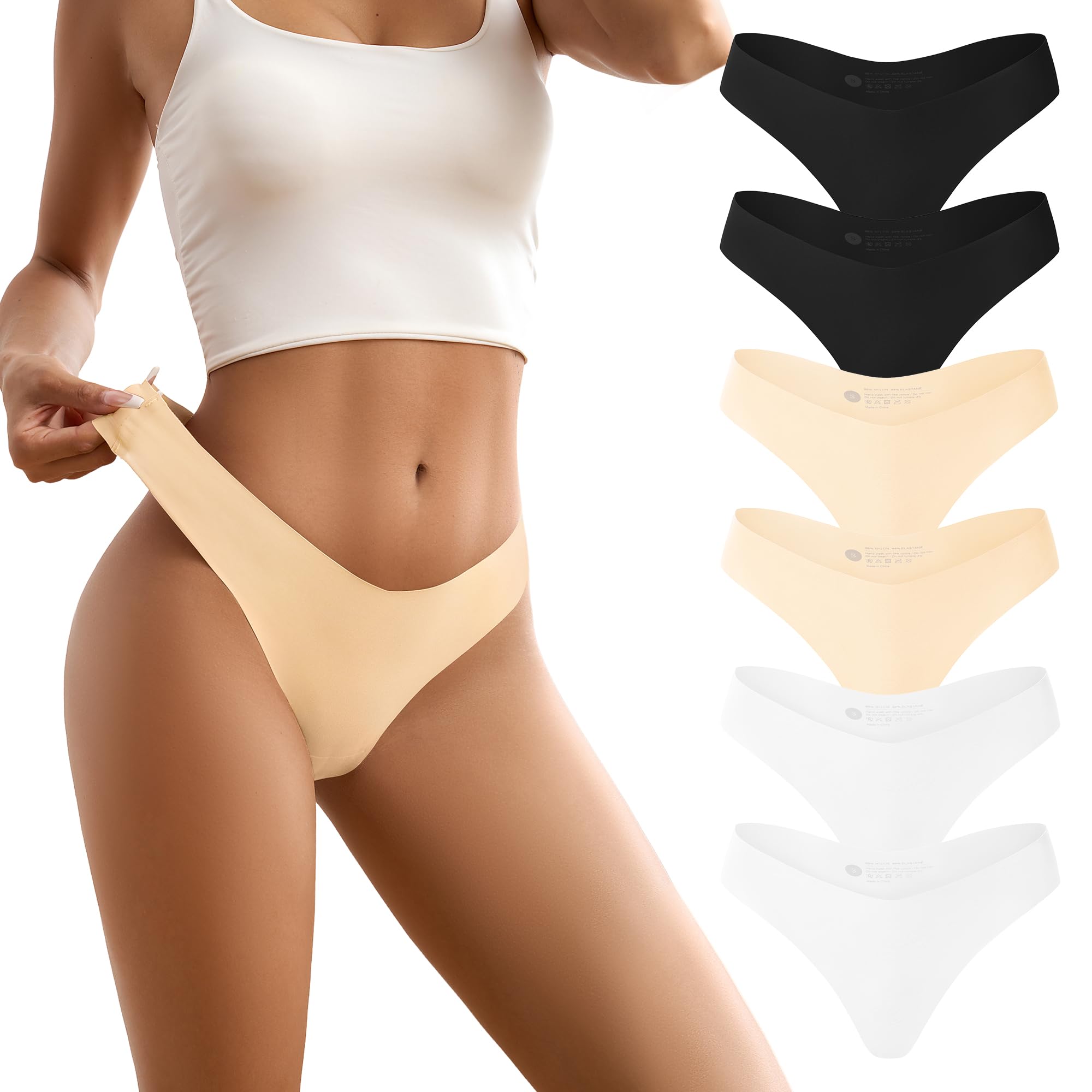DEANGELMON Seamless Thongs for Women No Show Thong V-waisted Underwear Women Comfy Multiple Pack