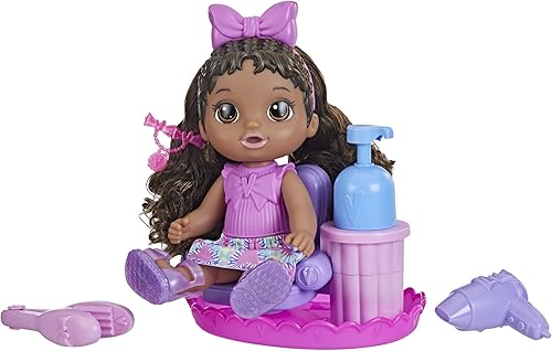 Miniatura 4 de Baby Alive Sudsy Styling Doll, pelo negro, incluye silla de salón de 12 pulgadas, juguetes para niñas y niños de 3 años en adelante