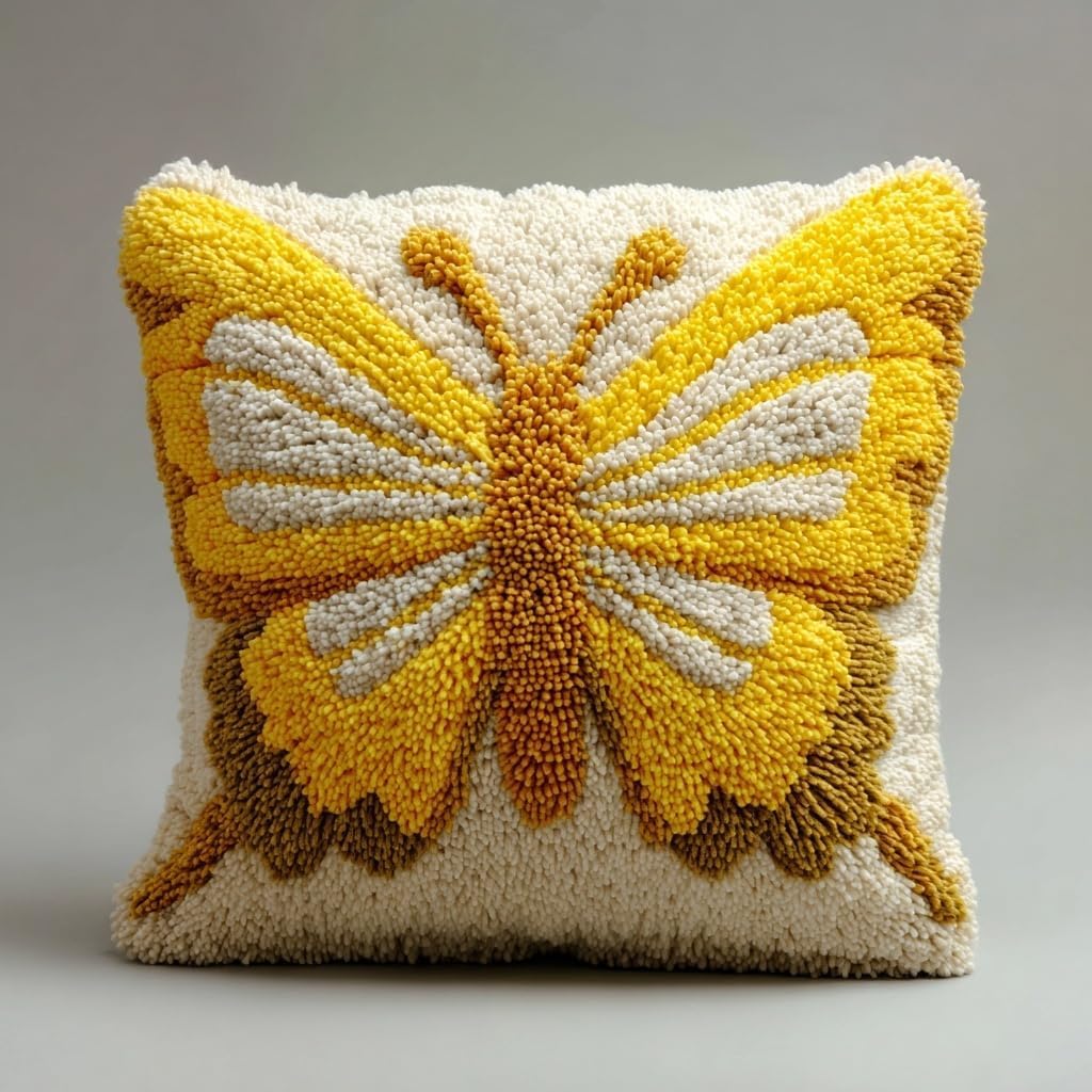 Axiangzik Yellow Butterfly Latch Hook Kit For Adults 43X43cm,