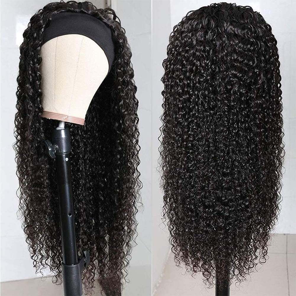 XSY Perruque Bandeau Cheveux Humain Deep Wave Headband Wig Human Hair Perruques à Bandeau BoucléEs Pour Femmes Noires Heveux Vierges BréSiliens Densité 150% Couleur Naturelle 12 Pouces