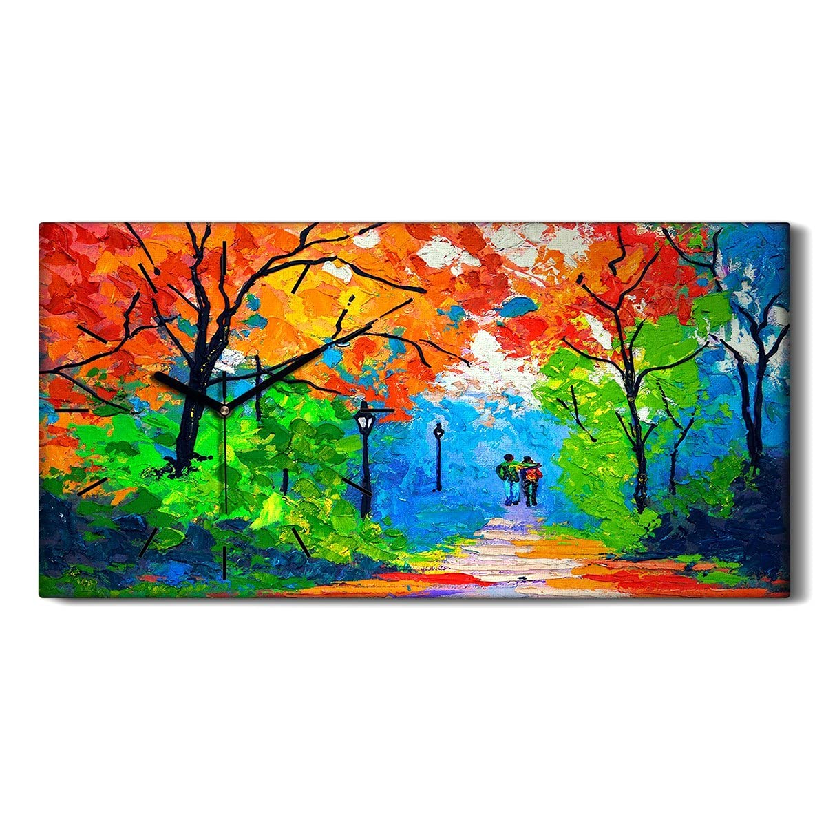 Horloge sur Toile Route Multicolore Lumineuse Aiguilles Noires Art