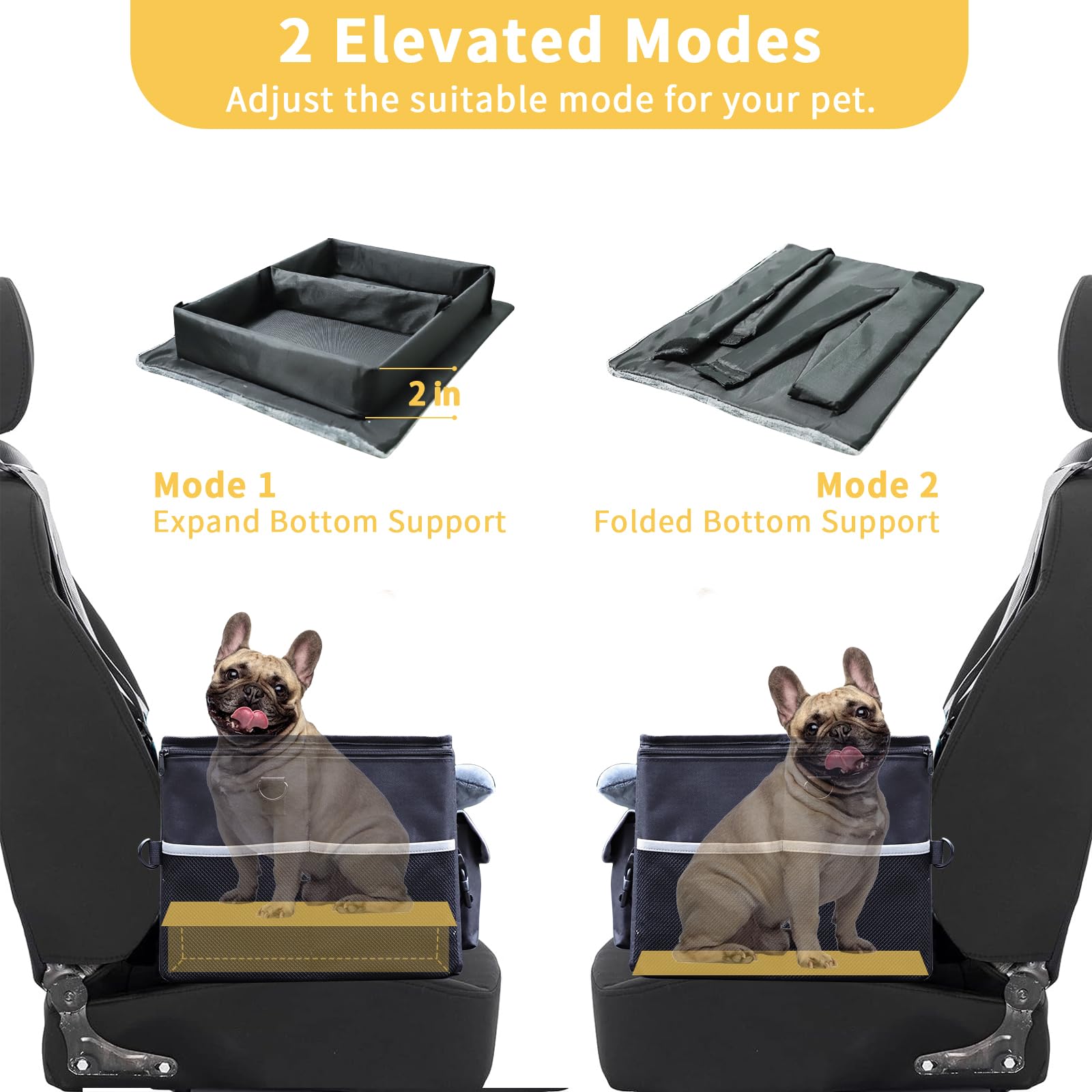 AMFIYQ Foldable Dog Car Seat for Small Dogs,Potable Puppy Booster Seat with Harness &Safety Belt, Travel Pet Bed can Removable & Washable Suitable for Dogs 25-30 lbs(Black) - image 5