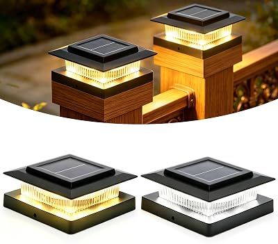 Solar Post Cap Lights Outdoor, Waterproof IP44 Solar Post Lights for Fence Deck Patio Garden, 8 LEDs Auto On/Off Dusk to Dawn with Warm/Cool White, Fit 4x4 Wood & Vinyl Posts, Black (2, Black, Square)