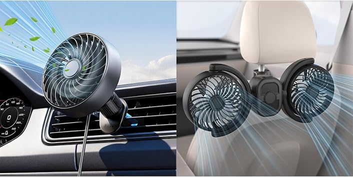 Hayousui Portable Cooling Clip Fans and Rechargeable Dual Head Fan for Car SUV RV Trunk