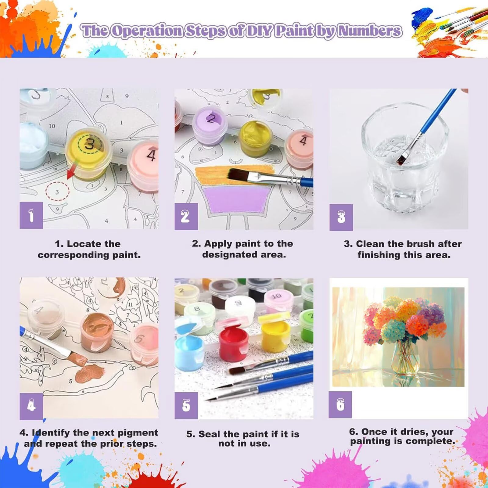 Peinture Numero Adulte Fleur Coloriage par Numero Adulte Usine DIY Paint by Numbers, avec Pinceaux Peinture Loisir Creatif Enfant Numéro D'art Cadeau Femme, Pour Decoration Maison 60x80cm H - 923