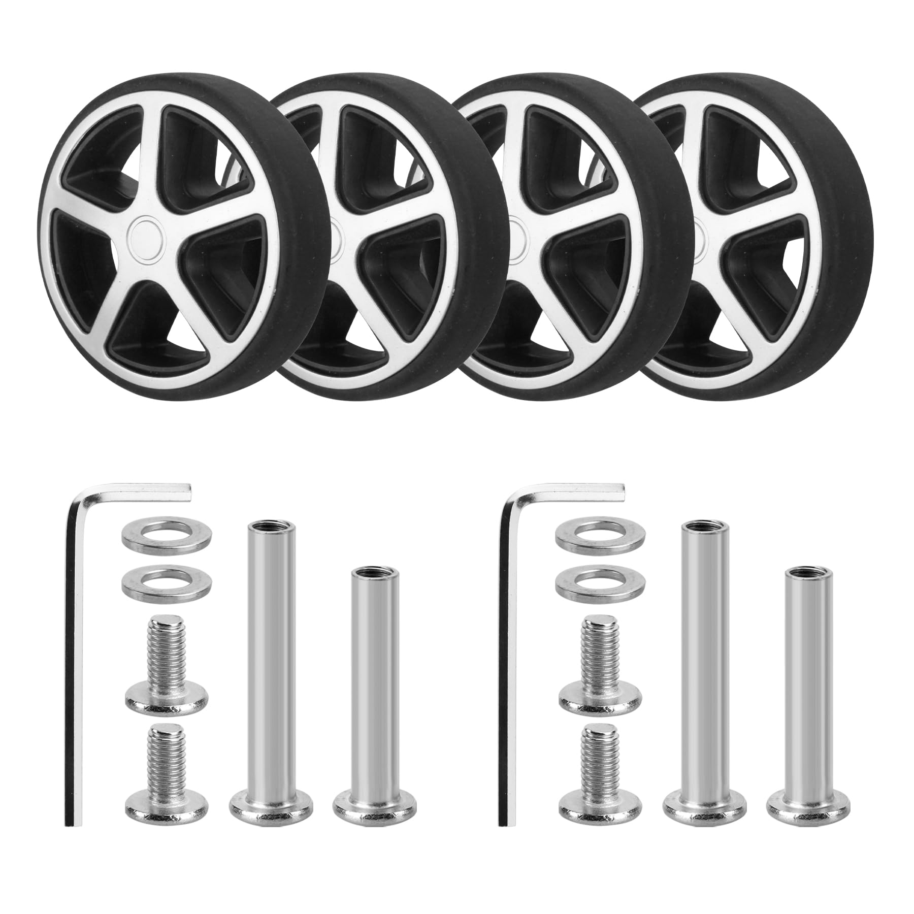 4 ruedas dobles de repuesto para maleta, ruedas de equipaje resistentes al desgaste de 53 mm con rodamientos, kit de ruedas de repuesto para neumáticos de maleta desgastados (plata)
