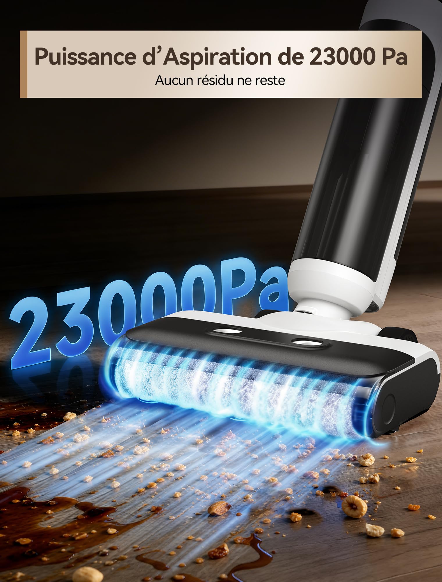 H13 Aspirateur Laveur Balai Sans Fil, 23 000 Pa d’Aspiration, 75 min d’Autonomie, Sans Fil 2-en-1, AI SmoothDrive avec Entraînement Assisté, Brosse Anti-Enchevêtrement Auto-Nettoyage, Double Réservoir