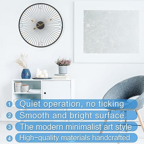 Miniatura 6 de Reloj de pared de metal moderno grande de 20 pulgadas, movimiento silencioso a pilas, decoración artística del hogar para sala de estar, cocina,