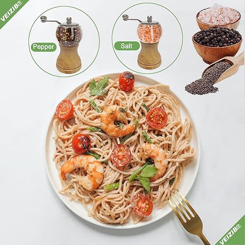 Vista 15 de Juego clásico de molinillo de pimienta de madera con batido de mano y magnífico madera de sal y acrílico, cuchillas de cerámica con mango de metal