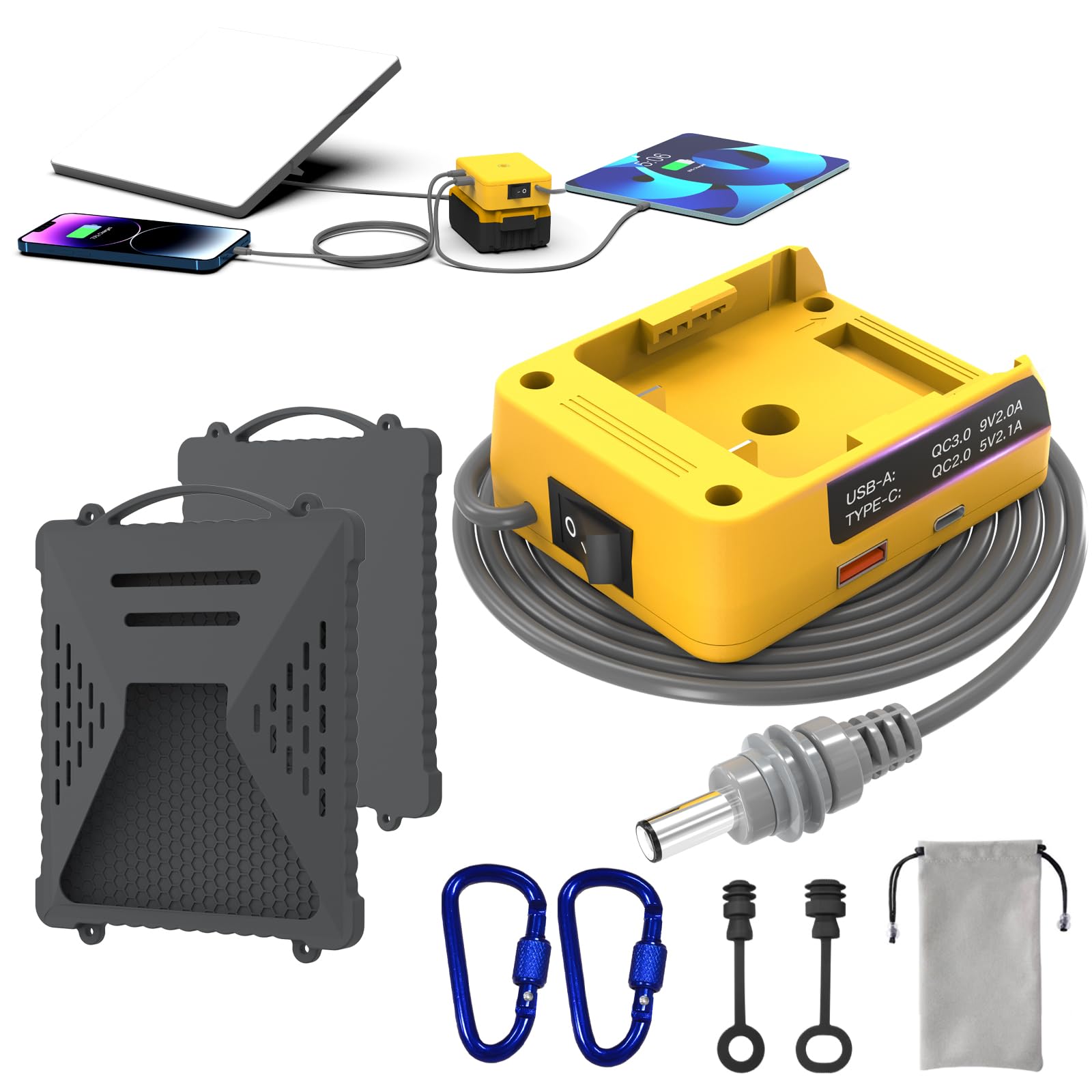 Deckit Starlink Mini Battery Adapter Kit, Compatible with DeWalt 20V MAX, Portable Off-Grid Power Supply w/Switch, Low Voltage Protection, Multi-Port, Cable &amp; Bag