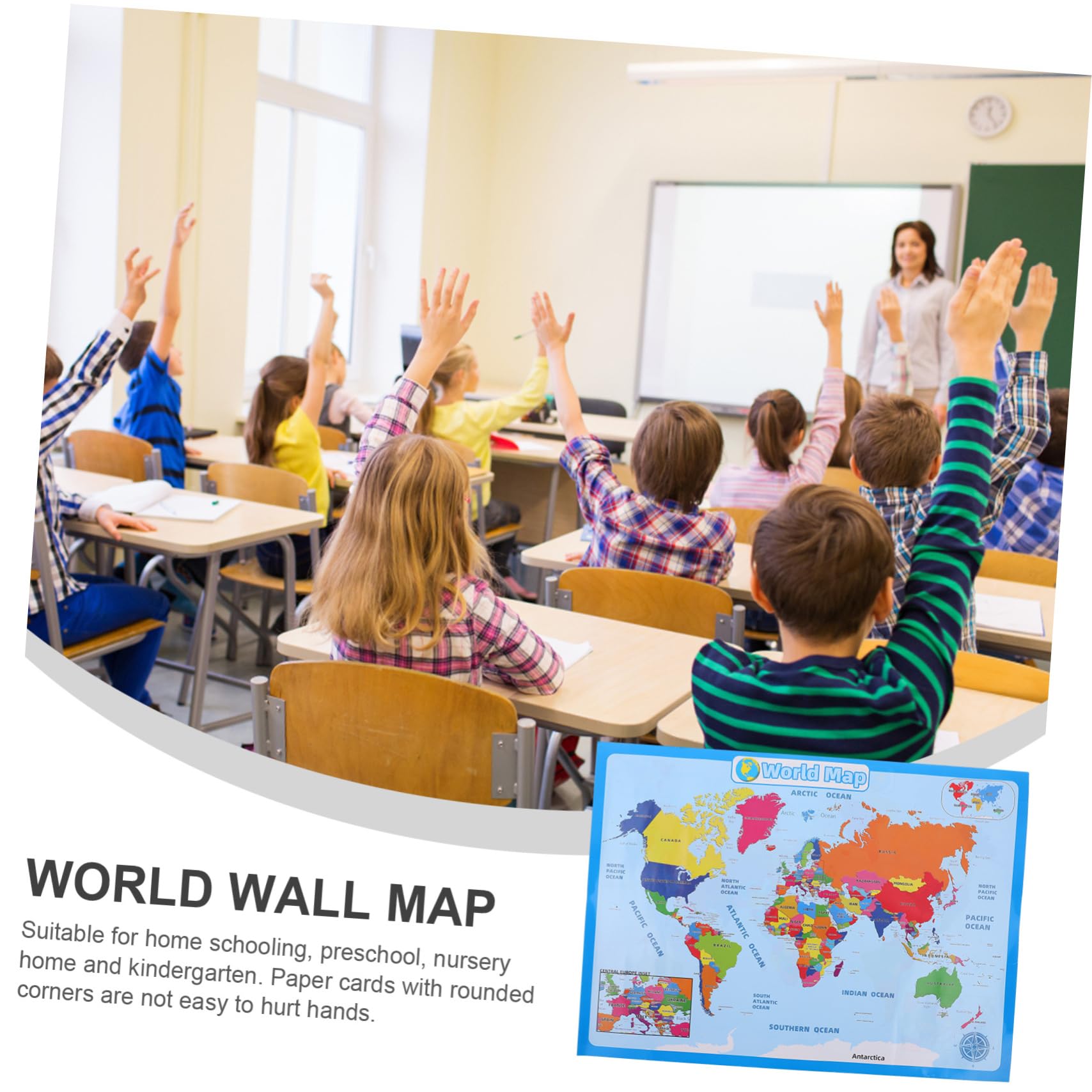 Angoily Weltkarte für Kinder mit Verschleißfestem Synthetischem Papier Pädagogisches Poster in Leuchtenden Farben für Vorschule und Zuhause Wanddekoration Zufälliger Stil