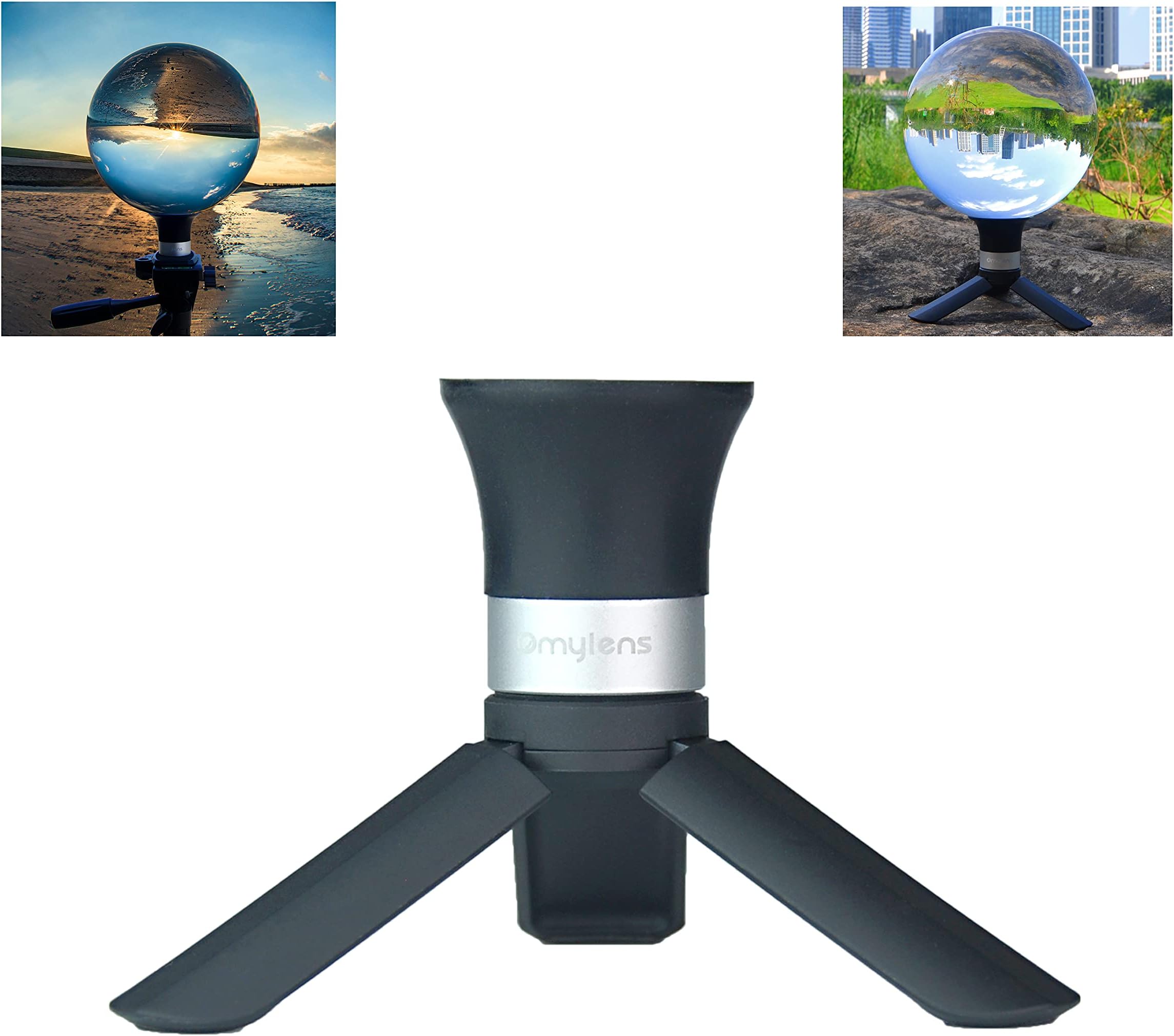 Lens Balls Stand for Photography, Supports 60mm to 150mm(6 inch) Crystal Ball, Lens Ball Holder, Suction Mount Cup+ Alumina Base (1/4"-20 General Internal Thread) + Mini Tripod