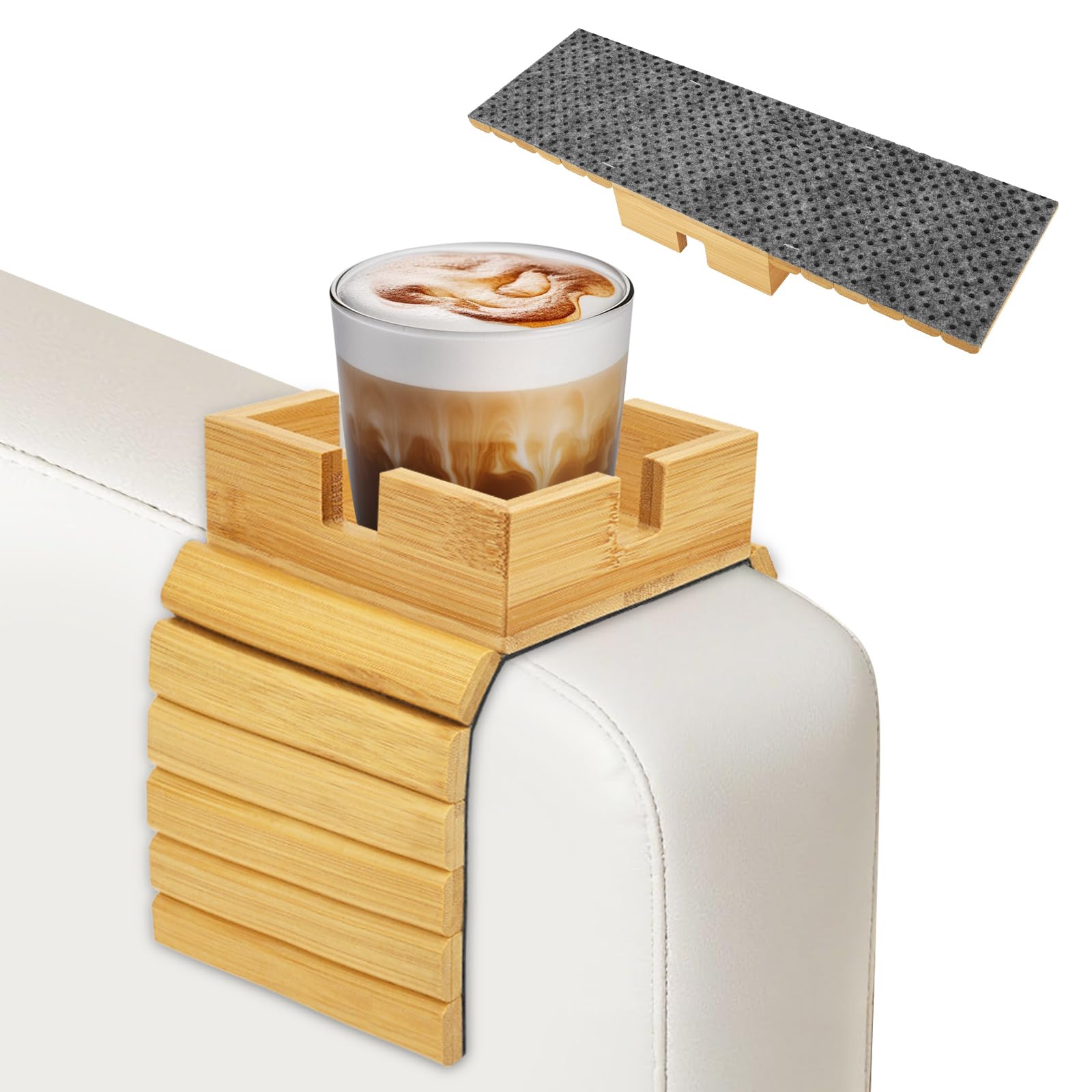 1Pack Sofa Arm Tray, Foldable Couch Cup Holder Bamboo Armrest Tray, Sofa Armrest Organiser for Drinks, Snack, and Remote, Square Couch Protector with Non-Slip Backing(1PAck)