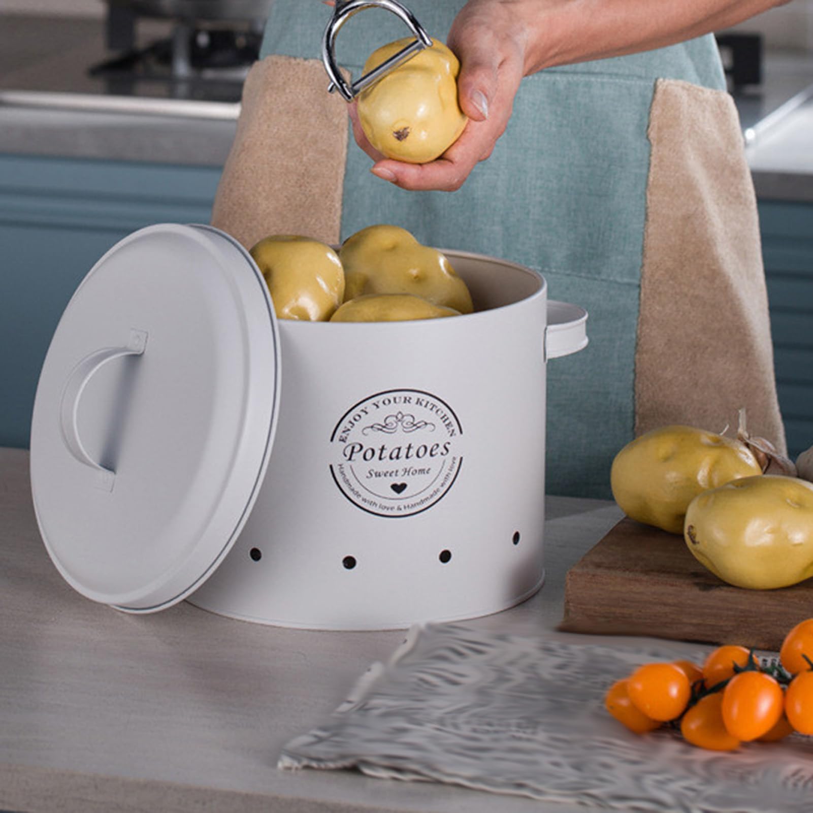Aufbewahrungsbehälter für Kartoffeln und Zwiebeln – Metall für | Schutzbleche | Küchenaufbewahrungsbehälter mit Belüftungslöchern, -Töpfe im Vintage-Stil, Paar