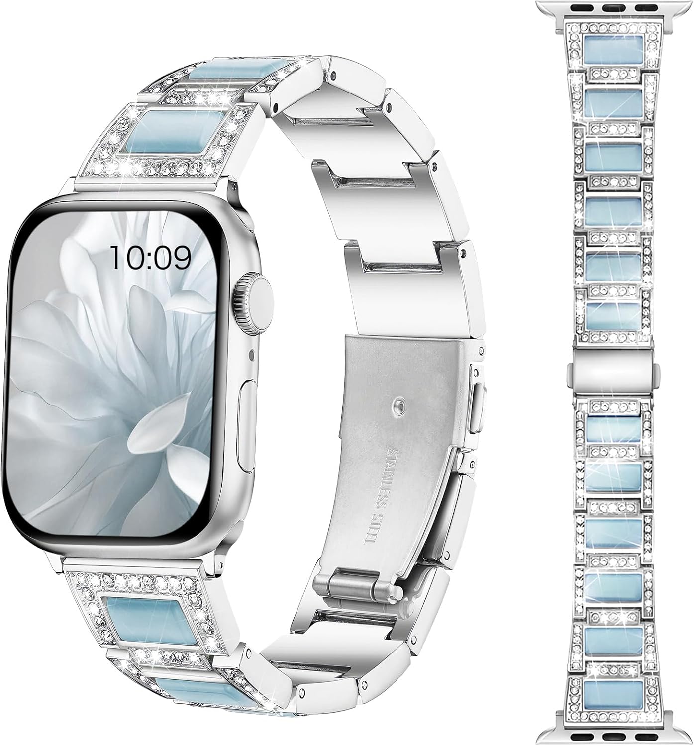 Dressy Silver iWatch Bands for Women - Compatible with Apple Watch Series 10-1/SE/Ultra, Fits 38mm 40mm 41mm 42mm 44mm 46mm - Luxury Designer Bracelet, Bling Jewelry Strap