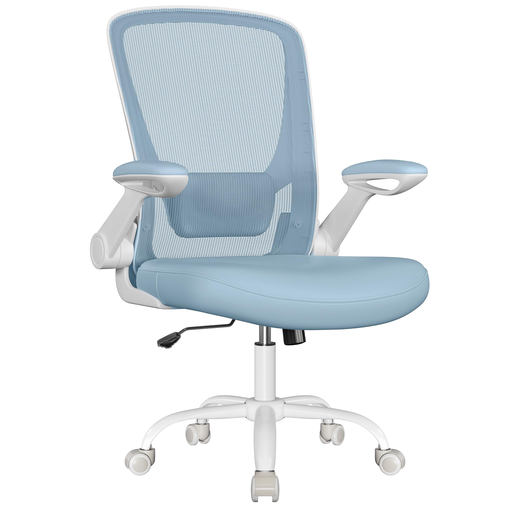 SONGMICS Silla de Oficina, Silla de Escritorio de Malla, Silla Giratoria Ergonómica, Soporte Lumbar, Oscilante, Asiento de 53 cm, Apoyabrazos Abatibles, Azul Niebla OBN037Q01