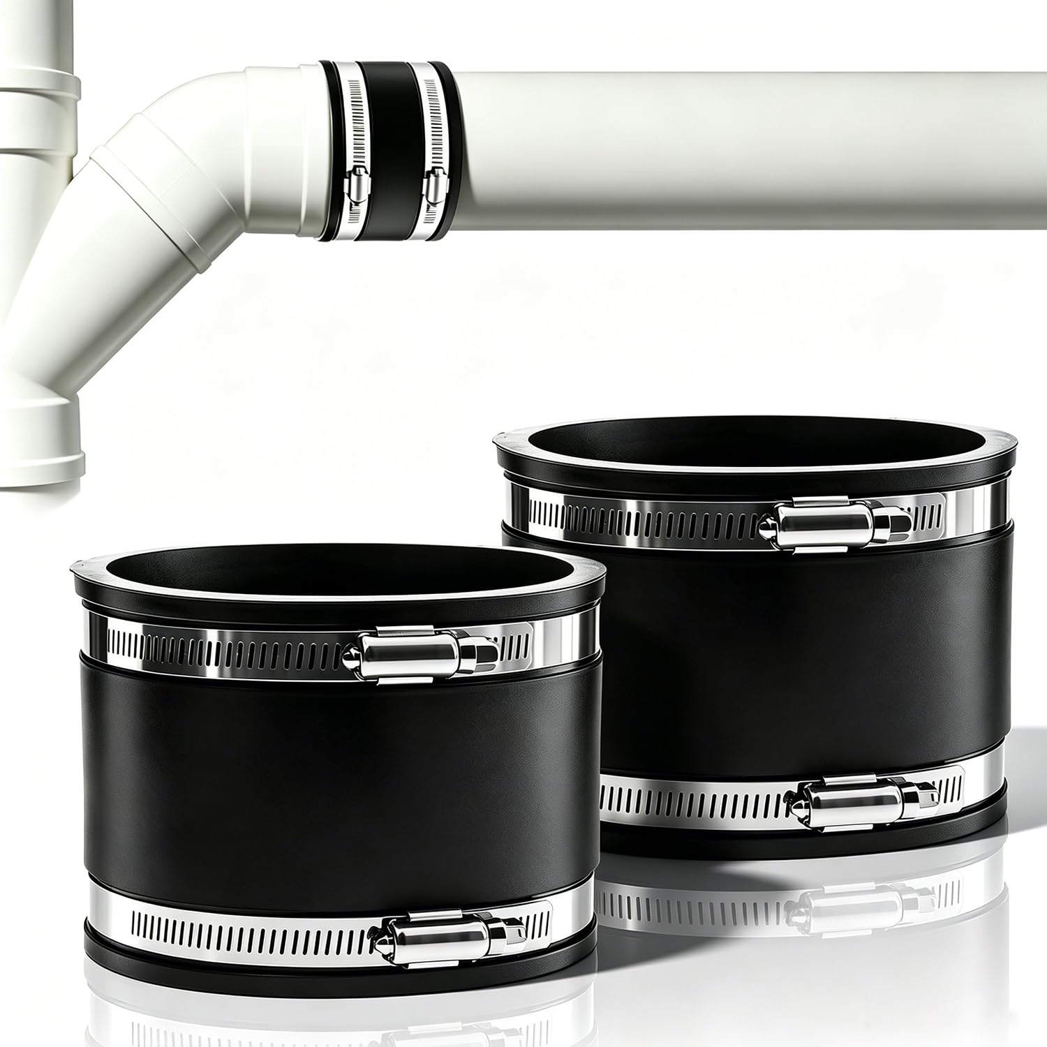 Manchon de Raccordement Flexible 2 Pièces Manchon Caoutchouc 100mm | avec Double Collier Acier Inoxydable Étanchéité Anti-Fuite Adaptateur Universel pour Drainage Ventilation et Réparation DIY