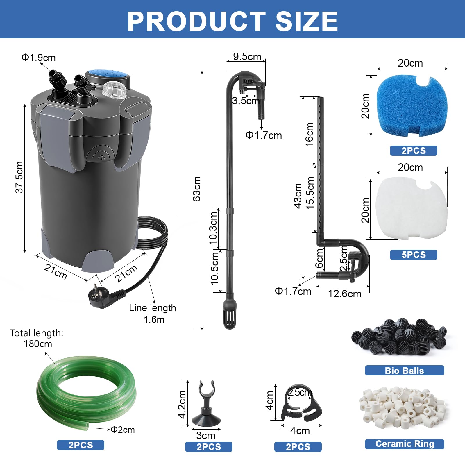 EXLECO Filtro Externo Acuario con Lámpara UVC 1400L/H 35W Filtro Pecera Flujo Ajustable con Material Filtrante y Manguera Acuario Tubo, Bomba de Filtrar Aquário para Pecera de Menos de 300L Negro