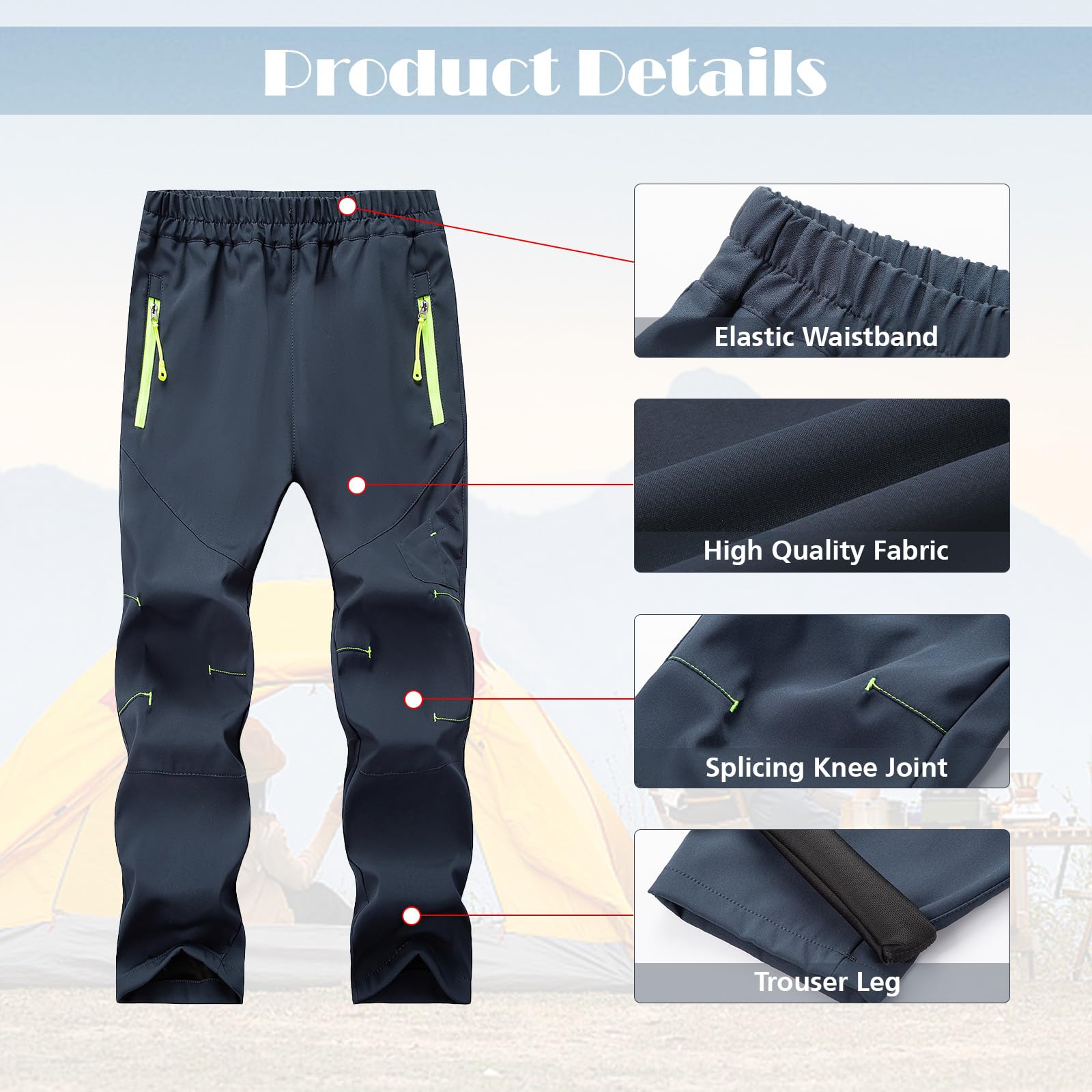 BWBIKE Pantalon d’Extérieur à Séchage Rapide pour Garçon - Pantalon léger de Randonnée et de Camping pour Enfants avec Poches Zippées, Jogging de Sport pour Jeunes pour Le Trekking et l’Aventure