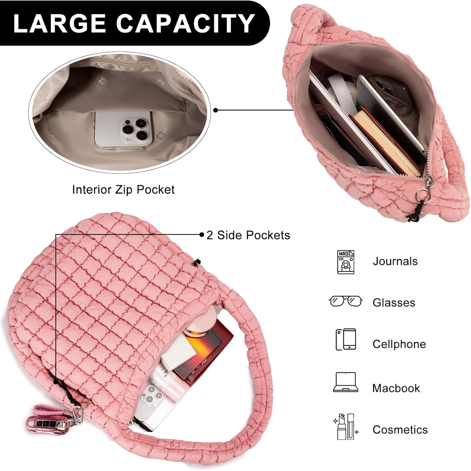 Puffer Tote Bag for Women Large Quilted Puffy Lightweight Carryall Crossbody Tote Bag for Women - Image 4