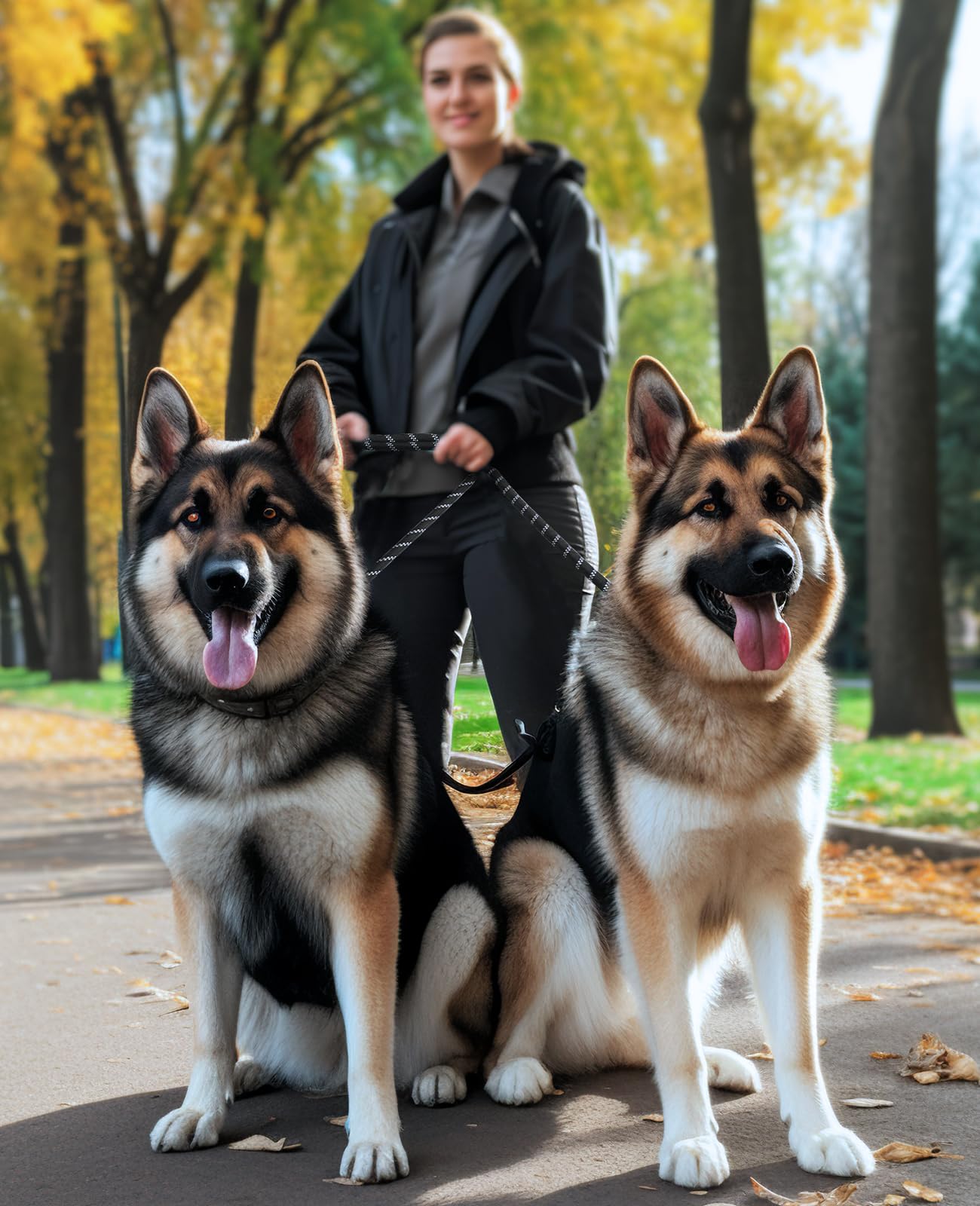 Oneisall Guinzaglio per Cani di Taglia Grande e Media (15-60kg), a Mano Libera da 3m e Doppio Con Catarifrangente, Resistenza Fino a 200kg