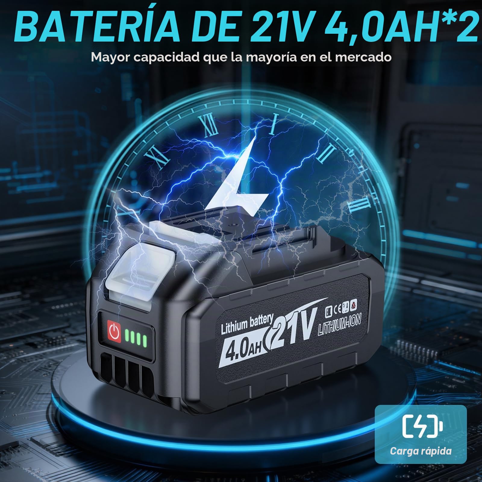 Llave de Carraca Compatible con Makita 18V, 3/8" Llave de Trinquete Inalámbrica, 2 × 4000 mAh Baterías, 320 RPM, Juego de Llaves de Carraca Inalámbricas con Carga Rápida y 9 Llaves de Vaso
