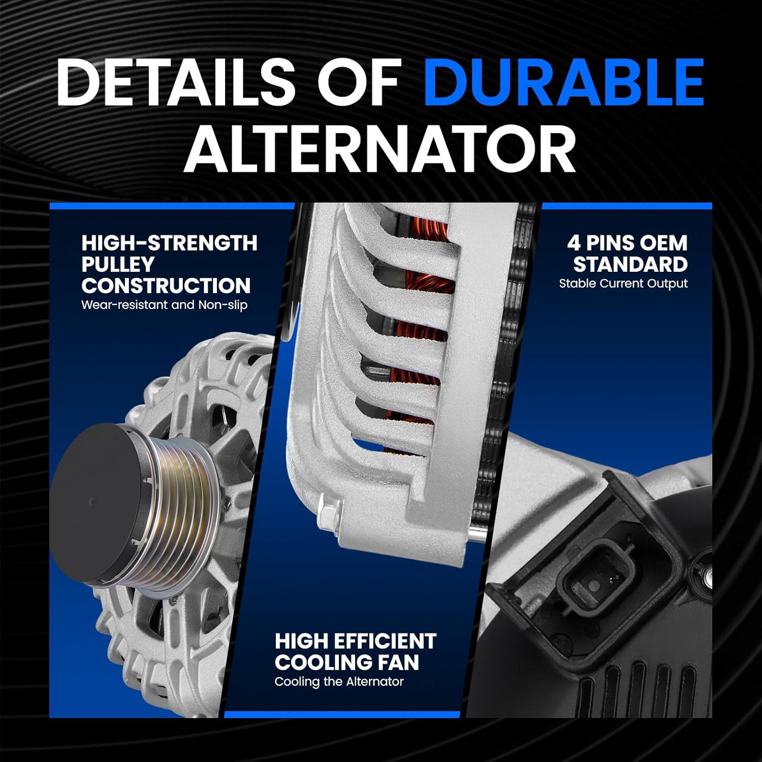 11648 Alternator Compatible with Nissan Rogue 2.5L 2014-2018，120A High Output 12V Alternator,Direct Replacement 11648，23100-4BA0A,23100-4BA0B,TG12C152 | CW | 6-Groove | Internal Fan Regulator