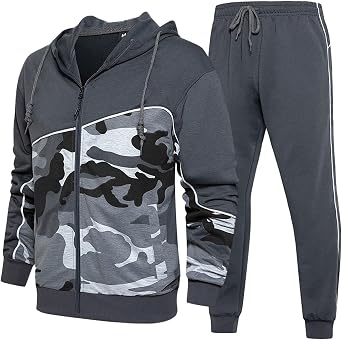 Mens Sweatsuits 2 Piece Hoodie Tracksuit, Comfy Camo Jogging Suits for Men
