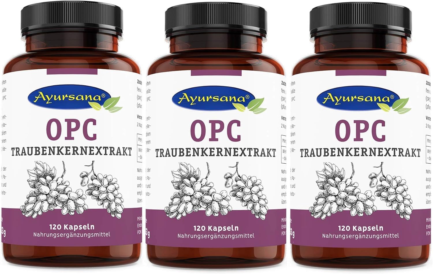 Ayursana OPC Traubenkernextrakt 360 Kapseln – 520 mg reines OPC pro | Ayursana OPC Traubenkernextrakt 360 Kapseln – 520 mg reines OPC pro Tagesdosis – aus französischen Trauben – hochwertig