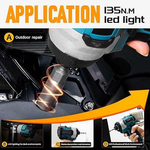 Vista 2 de Destornillador de impacto inalámbrico con batería de 2 x 2.0 Ah y cargador, juego de taladro/destornillador de 100 pies (135 N.m), destornillador