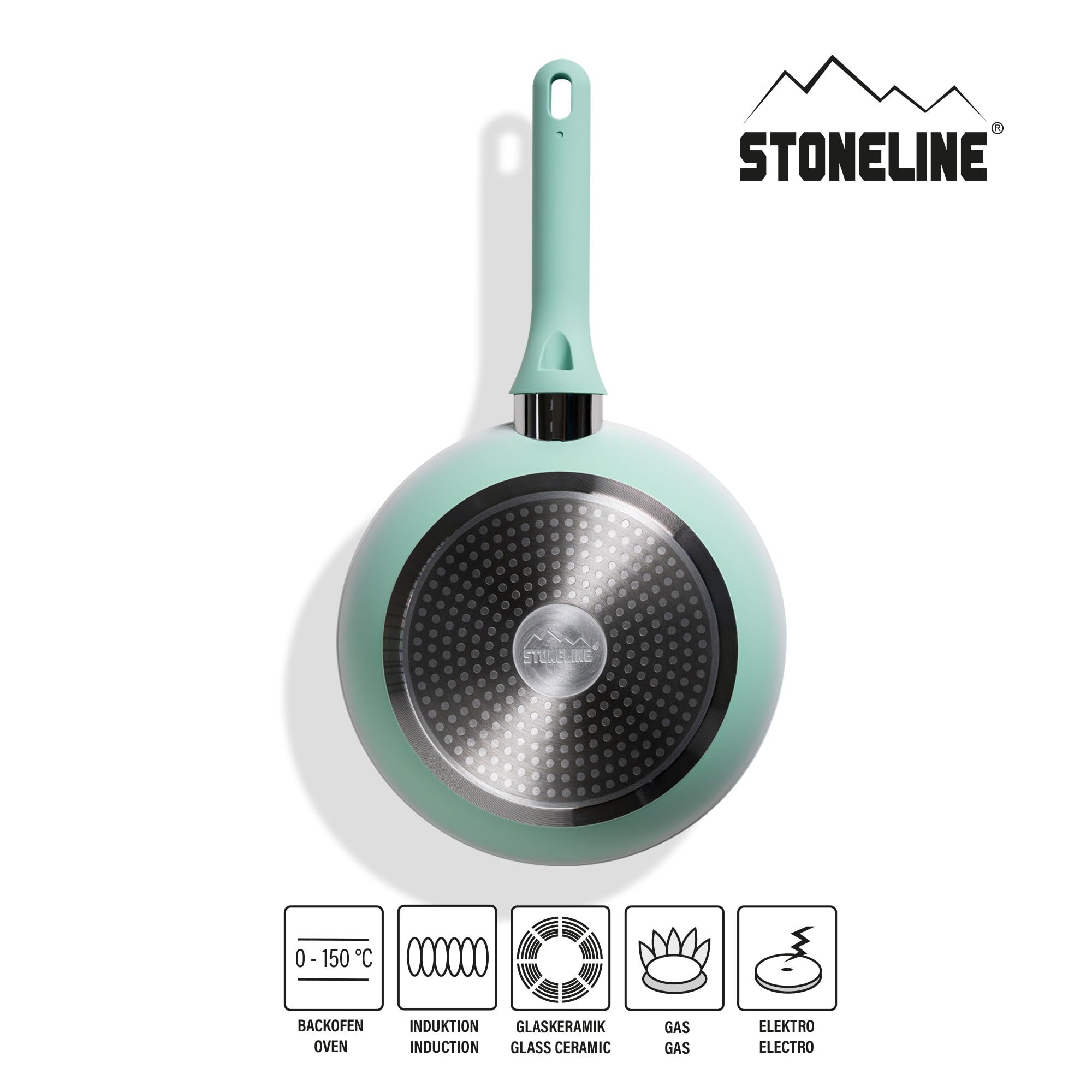 STONELINE Kochgeschirr Set 11-teilig 18/20/24 cm Set Pfannen und Töpfe mit Deckel, Topfset Pfanne Induktion Antihaft Beschichtet mit echten Steinpartikeln, Alle Herdarten, Farbe: Mint
