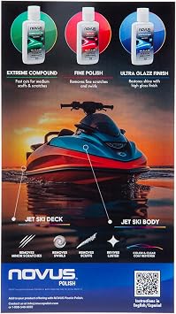 NOVUS 7781 | Jet Ski Scratch Remover & Color Restoration Kit | Includes Plastic Polish #3#2#1-2 Ounces Each, 2 Buffing Pads, Backing Drill Attachment, 3 Wool Pad, Microfiber Towel