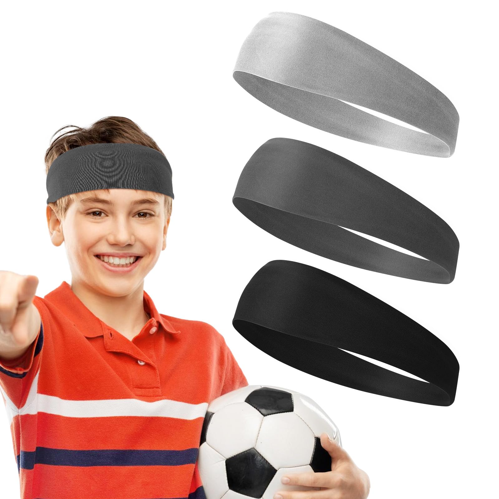 3 Pcs Kids Sports Headbands Boys Girls Athletic Elastic Sweatbands Children Soft Moisture Wicking Hairband Absorbing Sweat Band for Football Basketball Running Tennis