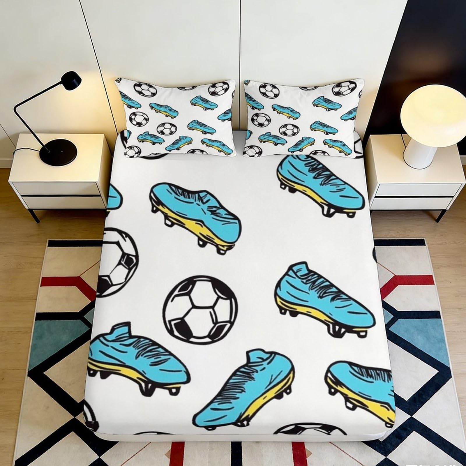 Jqzkxnhpbr Style-2 3D Printed Football Boots Fitted Sheet Microfiber Non-Slip Soccer Ball Mattress Cover For Bedroom Guest Room Decor 90X200x25cm