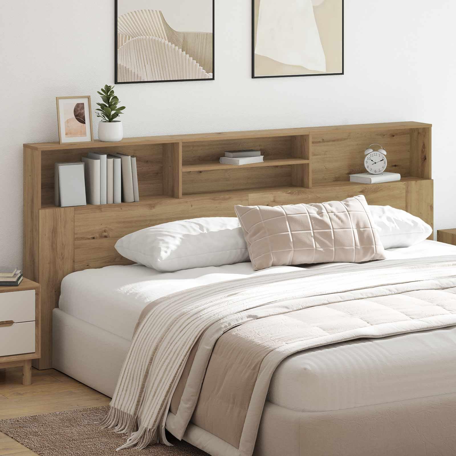 Hothingwell Bettgestell aus Holz, Eichene | Wandmontage, integrierte Regale, moderner Stil, einfache Reinigung mit feuchtem Tuch