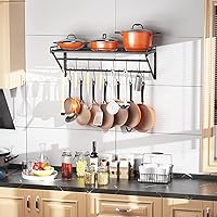 Vista 2 de OROPY 31 Inch Wall Mounted Pot Rack Storage Shelf with 2 Tier Hanging Rails 14 S Hooks included, Ideal for Pans, Utensils, Cookware - Black