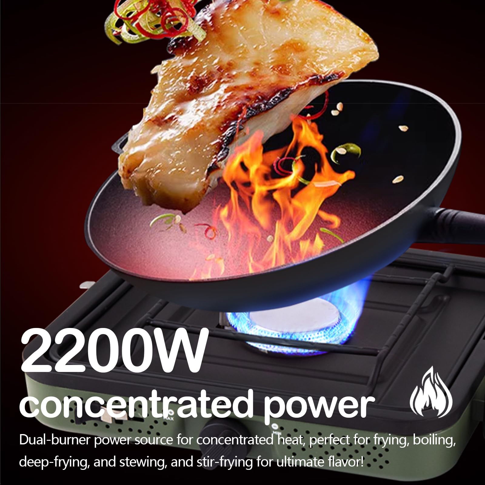 Réchaud De Camping 2-En-1 4400W 2 Brûleurs Pliable Portable Brûleur Réglable Avec Plaque De Cuisson Poignée Tuyau De Gaz Sac De Transport