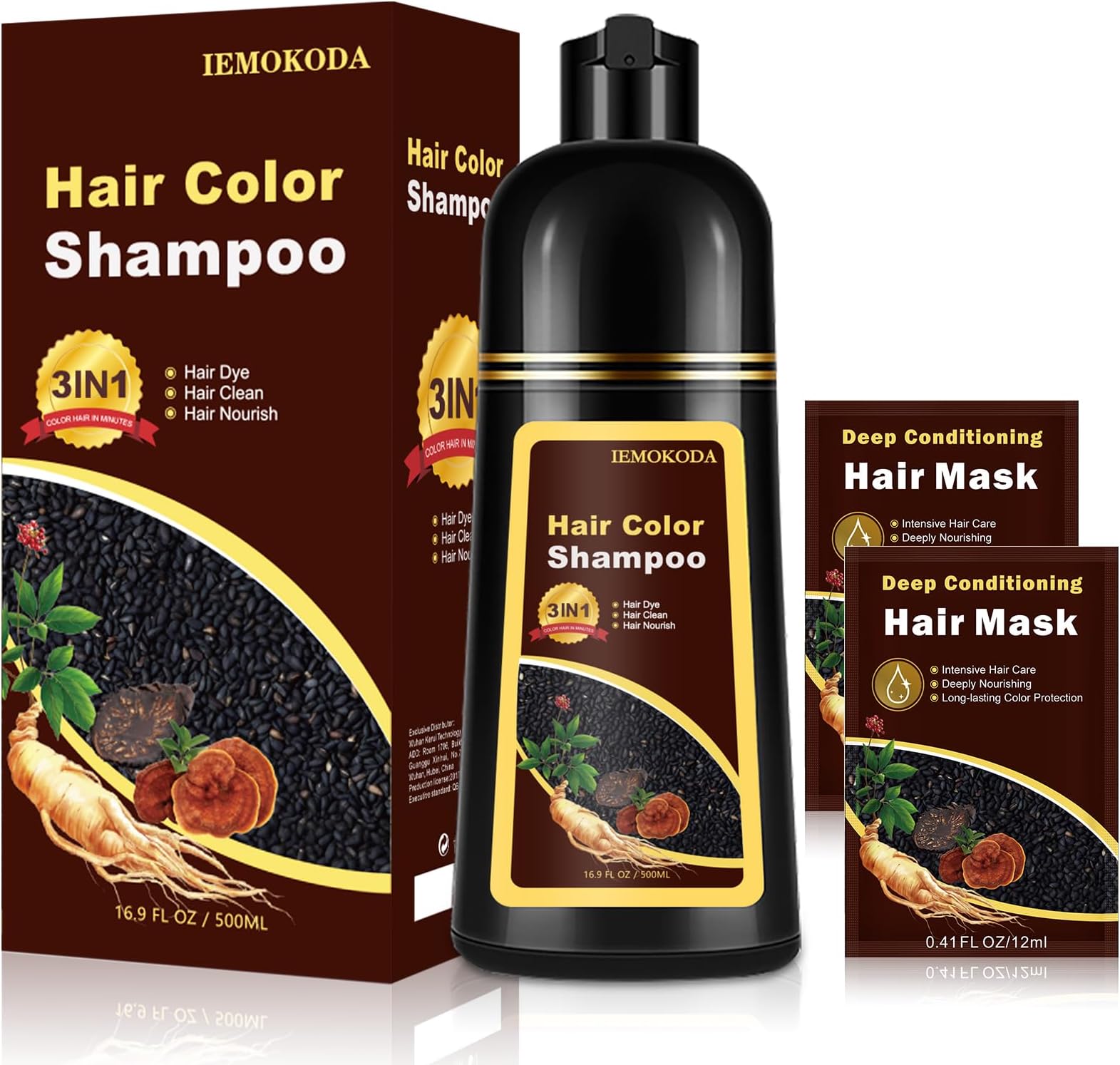 3-in-1 Blonde Brown Hair Dye Shampoo for Women & Men, 16.9 Fl Oz Instant Hair Color Shampoo 100% Gray Coverage, Semi-Permanent Herbal Hair Dye, Gentle DIY Home Salon (Blonde Brown)