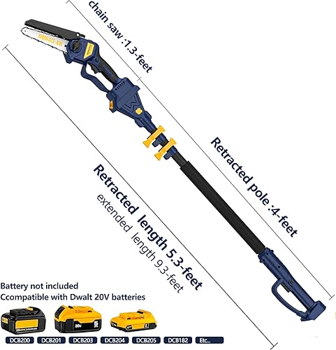 Miniatura 6 de IRONFACE - Combo de sierra de poste inalámbrica 2 en 1 y mini motosierra para baterías DeWalt de 20 V, sierra telescópica sin escobillas de 6