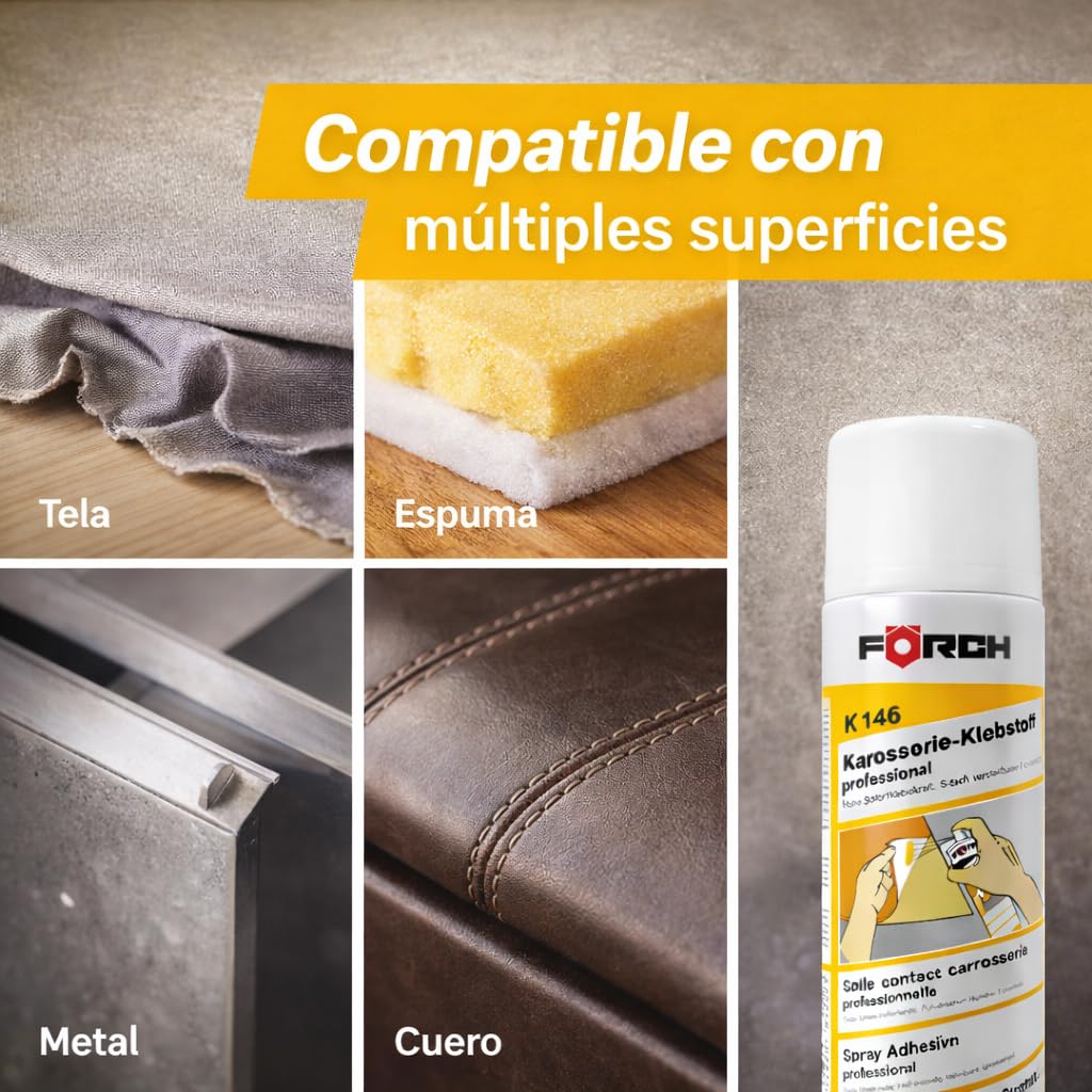 Cola de Contacto en Spray Förch, Pegamento en Spray ideal para Tapicería Coche, Espuma, Tela, Madera, Metal y Hormigón - 2 Unidades