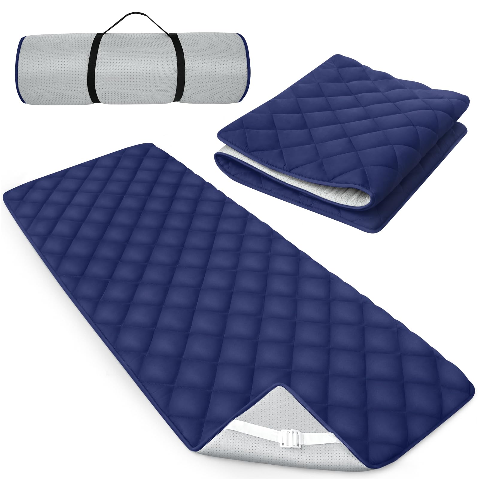 Photo 1 of Cot Mattress Topper Pad Quilted, Non-Slip Super Soft Comfortable Cool Sleeping Pad 75"x30" for Camping Cot/Rv Bunk/Narrow Twin Beds, Navy