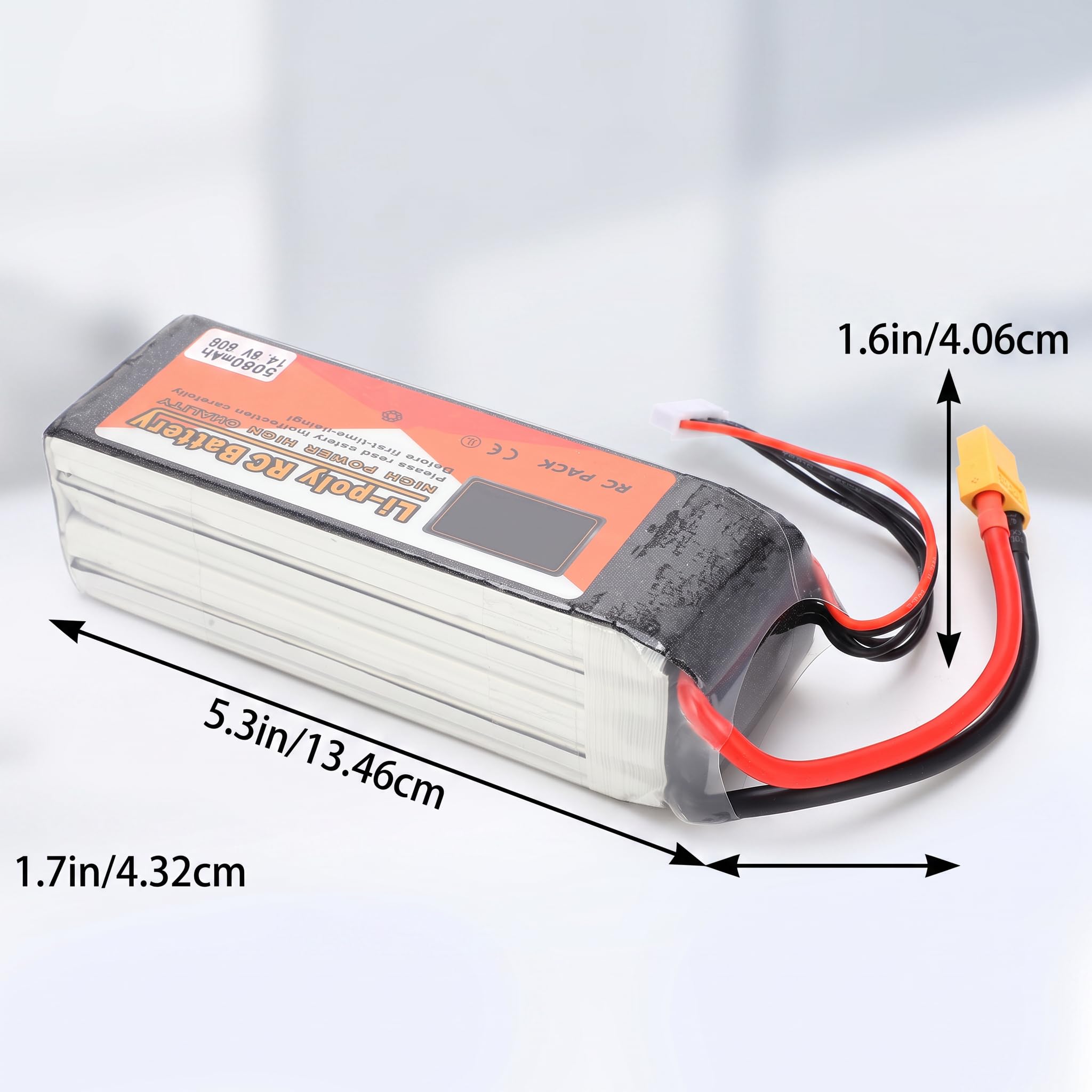 Batteria Lipo 4S 14.8V 60C 5000mAh | XT60, Alta Scarica, per Drone Elicottero Auto Barca RC, Dimensioni 135x42x40mm, Peso 522g