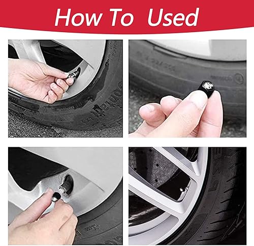 Miniatura 6 de Fogfar Pack-4 Tapones para válvula de neumático de automóvil, cubiertas a prueba de polvo, cubiertas universales para vástago de automóvil (negro y