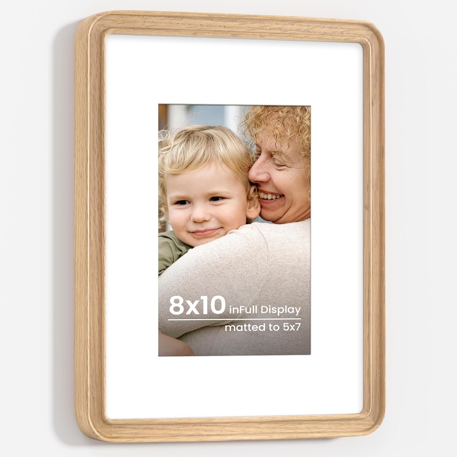 Axeman 8x10 Solid Oak Wood Picture Frames Matted to 5x7 with Tempered Glass for Wall Hanging & Tabletop Display, Vintage Wooden Photo Frame with Rounded Corners Perfect for Home Decor