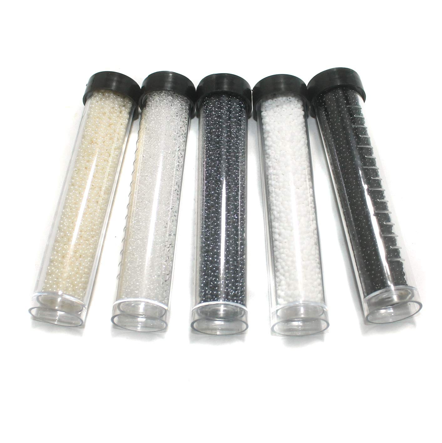 Beadsnfashion Preciosa Seed Beads Tubes Combo – Size 11/0 Black and White Finish, 6 Color Mix for Jewelry Making, Embroidery & Craft Projects