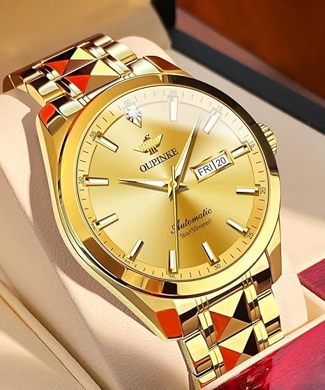 Amazon | OUPINKE メンズゴールドダイヤモンド腕時計 ラグジュアリー  