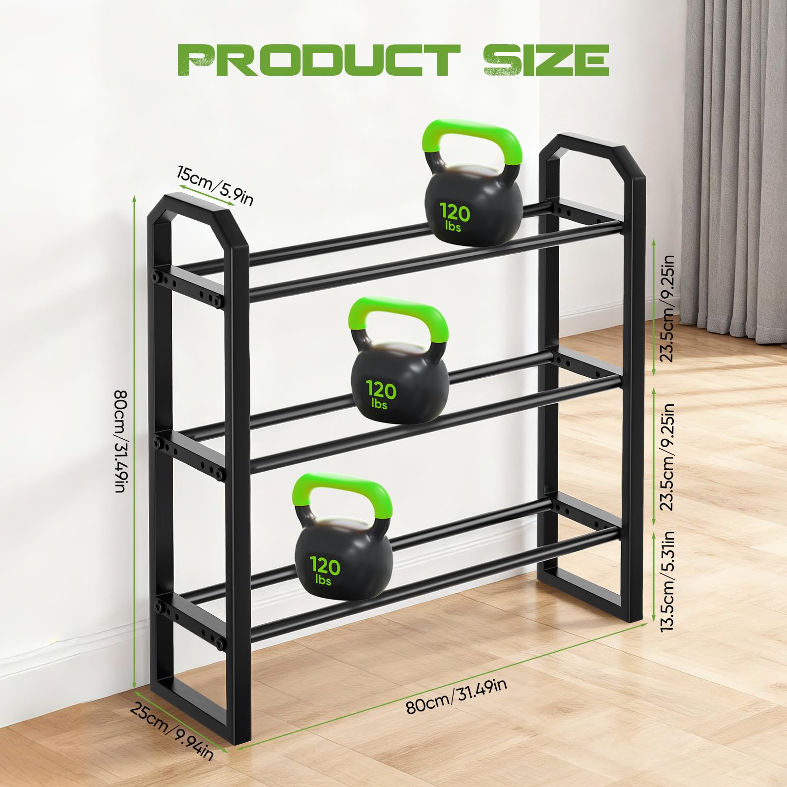 Soporte Mancuernas 3 Niveles, Estantería de Almacenamiento de Pesas Estructura en H 360 LB, Organizador de Metal con 3 NivelesAjustables, Revestimiento en Polvo para Gimnasio en Casa