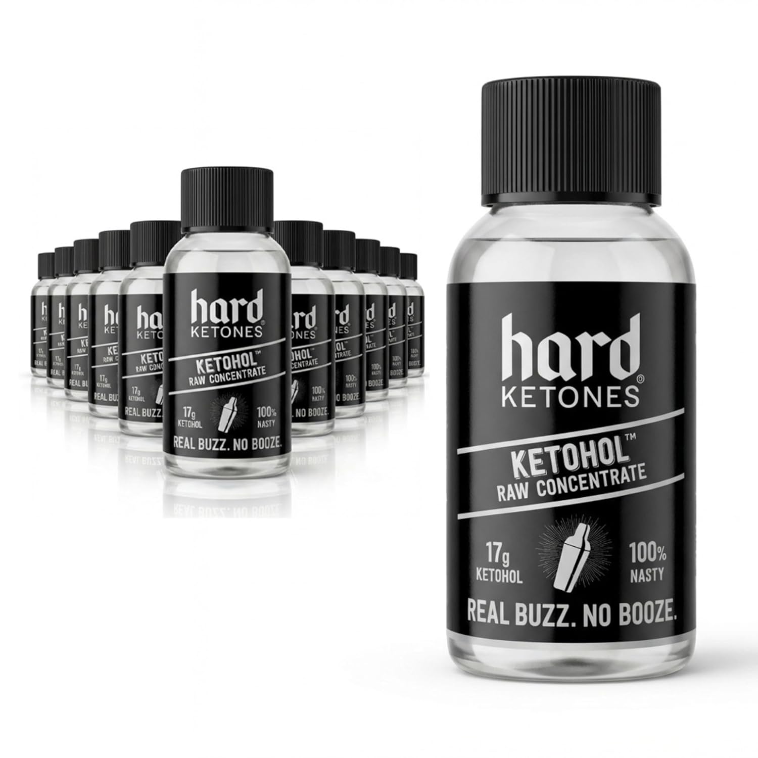Hard Ketones Raw Ketohol Concentrate (AKA Nasty) | Alcohol Alternative with 17g Ketohol | Travel-Size | 12 Pack, 2 Oz Bottles