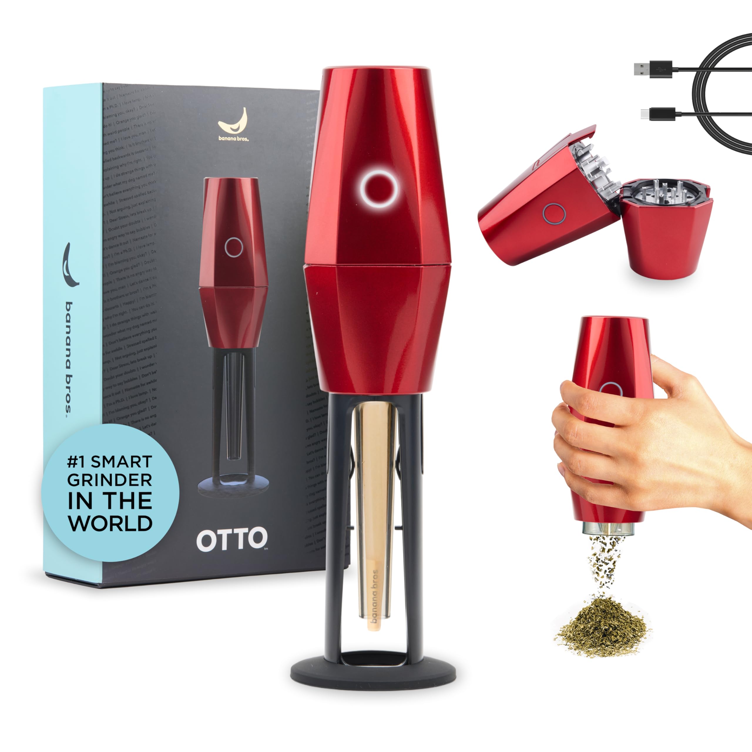Banana Bros - OTTO Electric Smart Spice Grinder – AI-Powered Automatic Grinding Machine – Herbal Grind for the kitchen & Milling Spices – Metallic Red